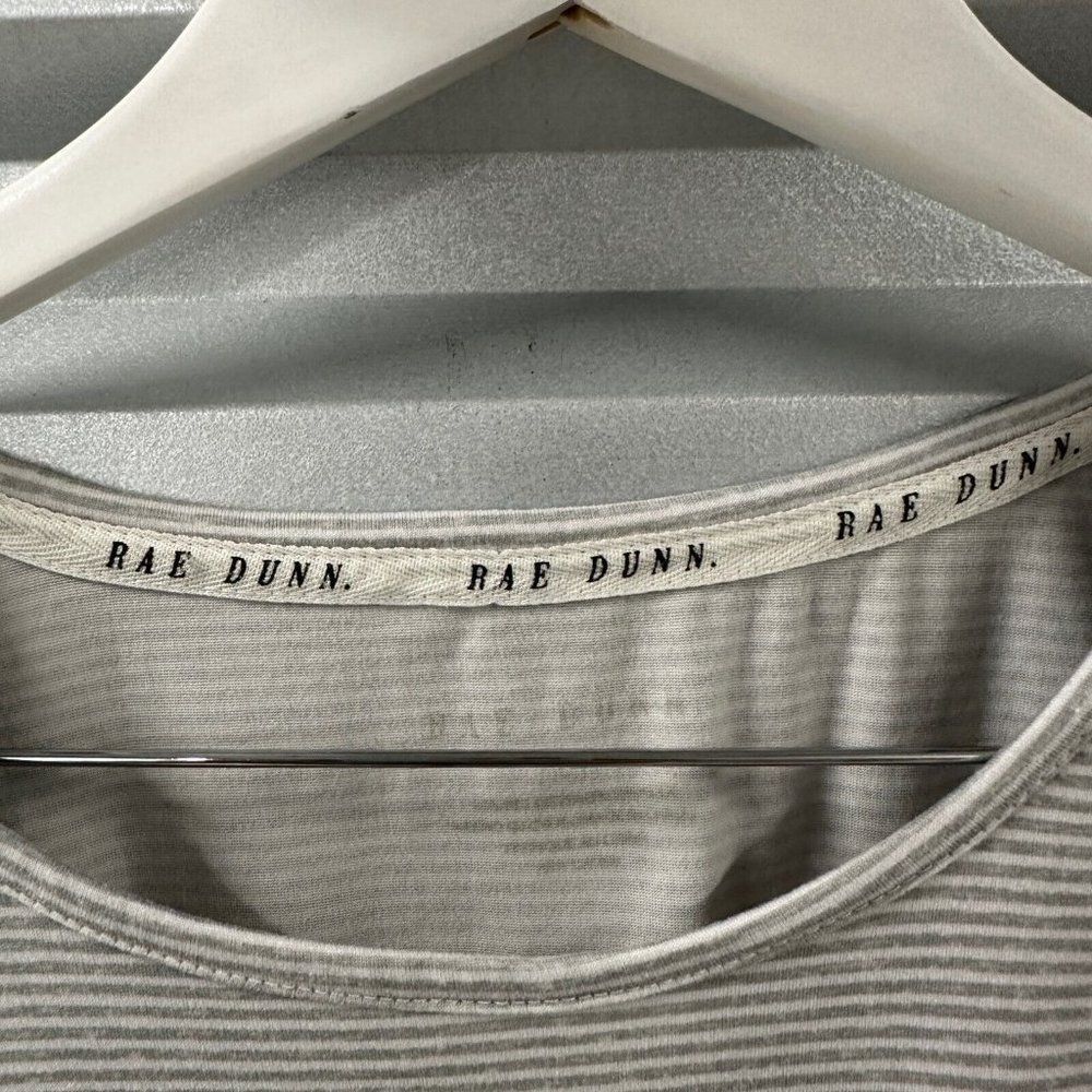 Rae Dunn Love &‎ Gratitude Sleep Shirt Womens L Gray Ivory Stripe Casual - Picture 3 of 6